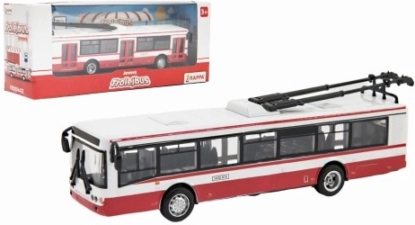 Tjekkisk metal-trolleybus rød 16 cm med tilbagetræk i æske 20x8x6 cm CZ design