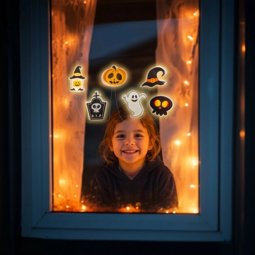 Halloween-LED-vinduesdekoration med gelégræskar 85 cm
