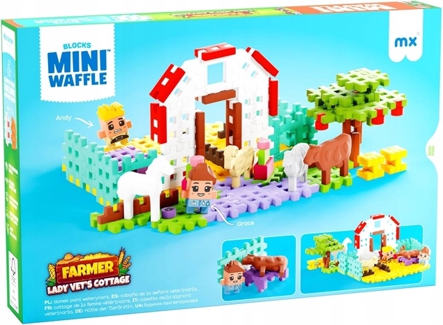 Marioinex Mini Waffle gård med landmand Grace – dyrlægehus (100 dele)