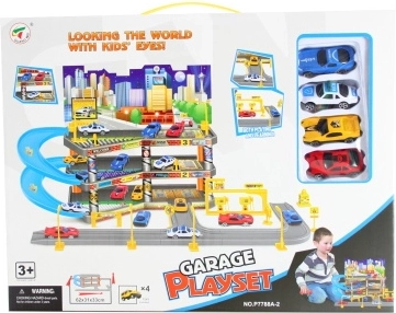 Tretages parkeringshus med små biler