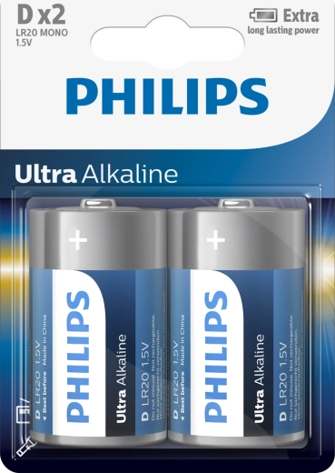 Philips Ultra Alkaline batterier D (LR20), 1,5 V – 2 stk.