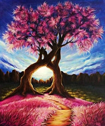 Diamantmaling Lyserødt træ 30 × 40 cm