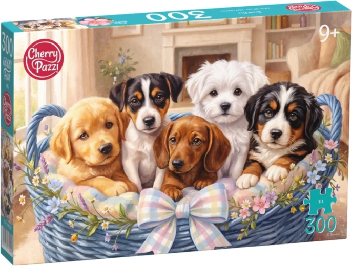 Cherry Pazzi-puslespil Hvalpe i en kurv, 300 brikker