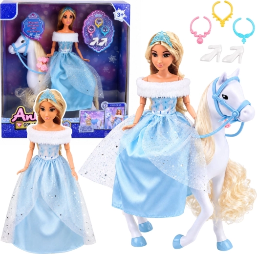Anlily-dukke prinsesse på hvid hest med tilbehør, 30 cm