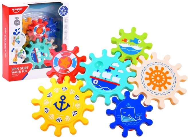 Farverige tandhjul til vand