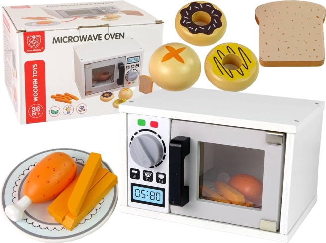 Træmikroovn til børn med tilbehør – hvid