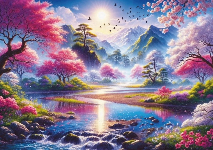 Art Puzzle Dam under kirsebærblomster 1500 brikker