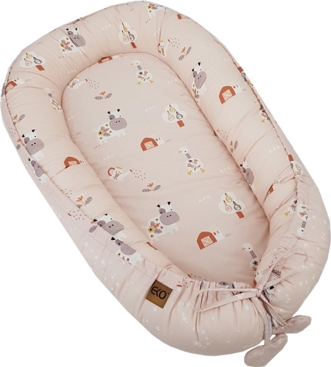 EKO babynest vendbart i bomuld My Farm Stars Powder Pink 90 × 60 cm