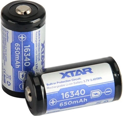XTAR akkumulator 16340 (R-CR123) li-ion 3,7 V 650 mAh med beskyttelse - 1 stk.