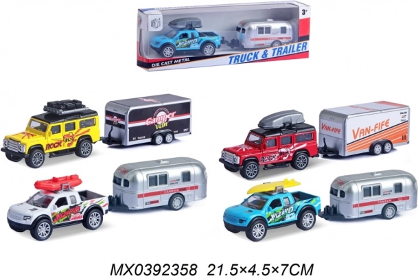 Metalmodelbil med anhænger pull back