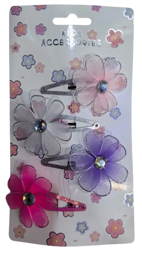 PINK sæt hårspænder med tylblomster, farvemix (4 stk.)