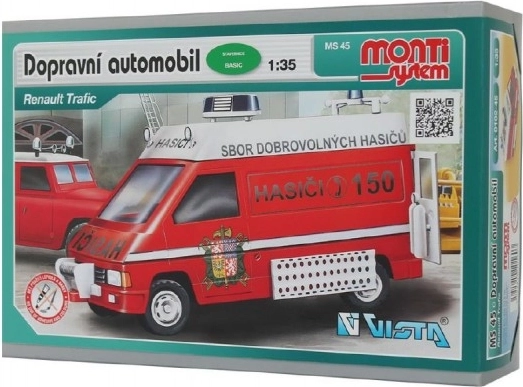 Byggesæt Monti System MS 45 Brandbil Renault Trafic 1:35 i æske 22x16x5 cm