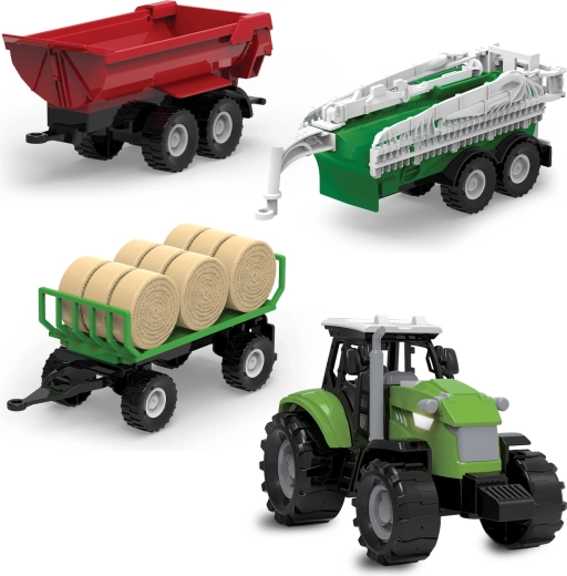 FARM SERVICE traktor med tre trailere med lys og lyde