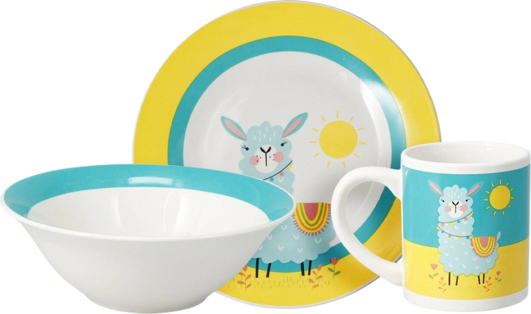 Porcelæns spisestel til børn i 3 dele – lama eller enhjørning