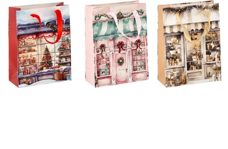 Julegavepose med husmotiv 18 × 24 × 8 cm