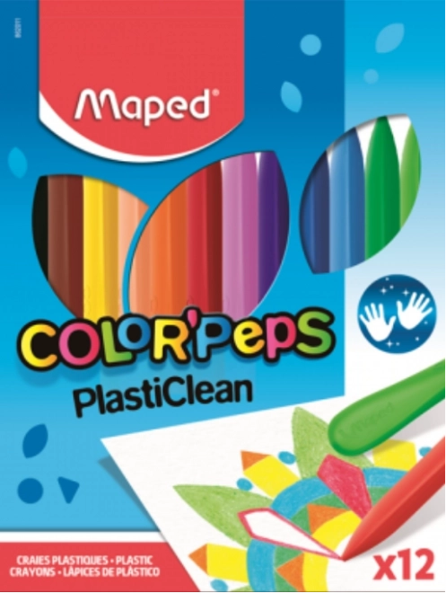 Trekantede plastfarvekridt MAPED Color'Peps PlastiClean, 12 stk