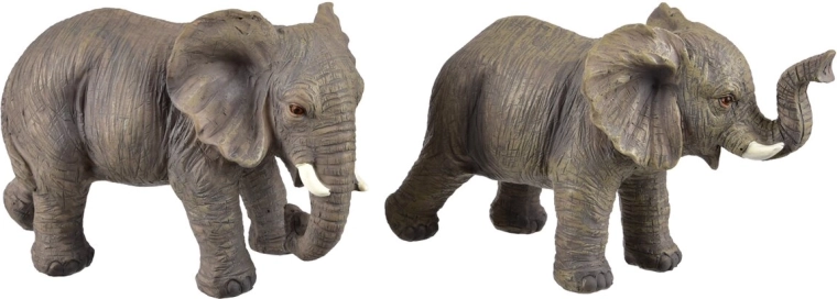 Dekorativ elefantfigur i polyresin, grå, 15 cm