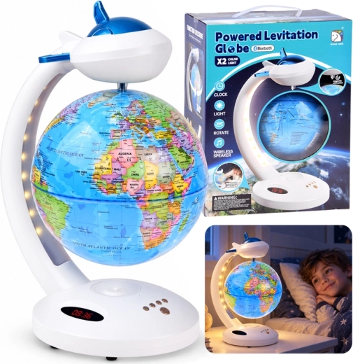 Levitérende globus 4-i-1 med 360° rotation (LED-lampe, Bluetooth-højttaler, ur)