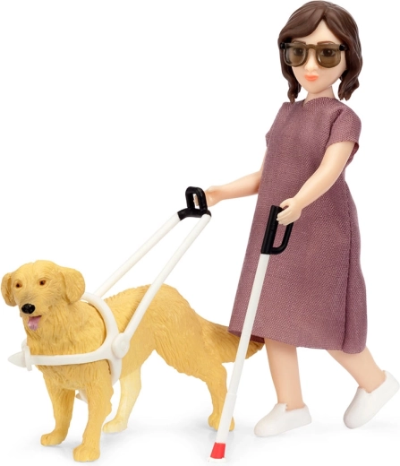 Lundby sæt med blind dukke med førerhund til dukkehus