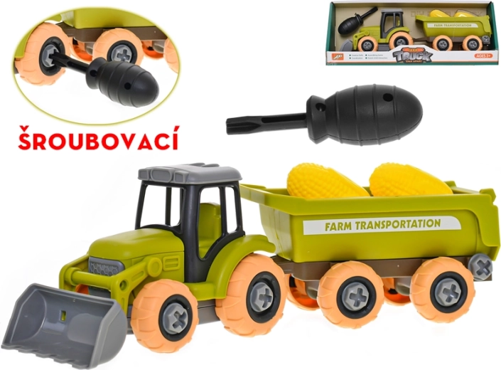 Traktor med skrue-mekanisme med trailer og majs 28 cm