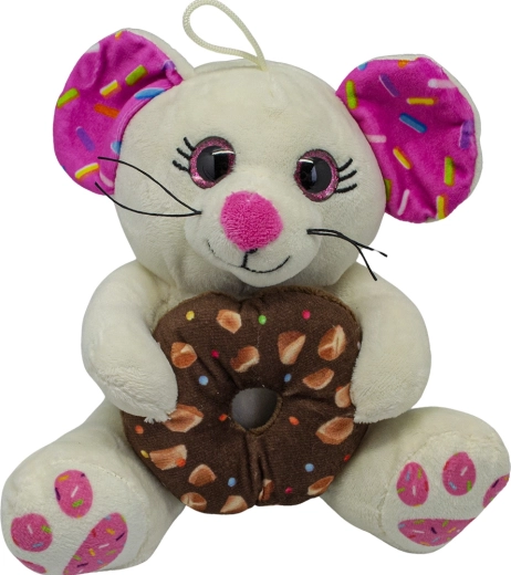 Plys-mus med donut hvid 20 cm