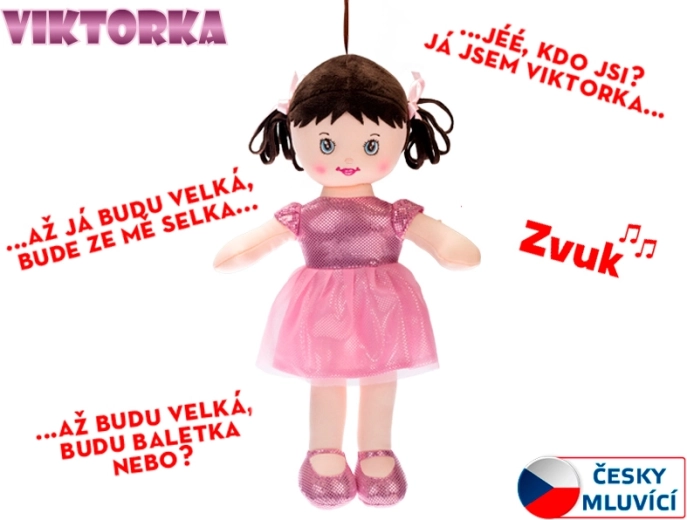 Talende stofdukke Viktorka 32 cm – lyserød