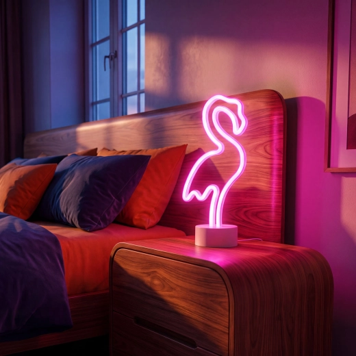 Neon LED-lampe med pink flamingo