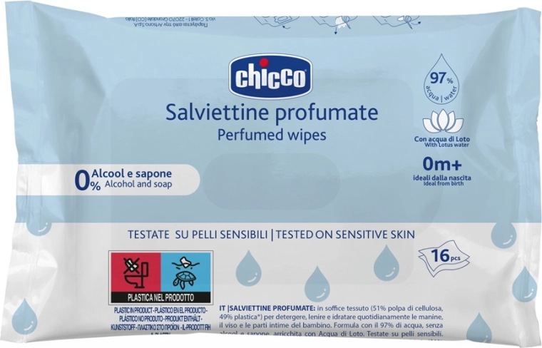 Chicco baby-vådservietter, let parfumerede, til håndtasken, 16 stk.