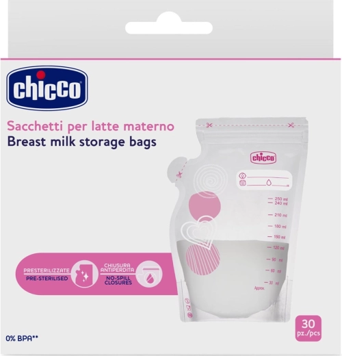 Chicco poser til brystmælk 250 ml, 30 stk