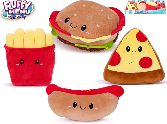 Plyslegetøj Fluffy Menu – hamburger, pizza, pommes frites og hotdog