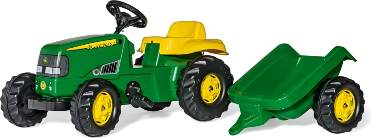 Pedaltraktor Rolly Kid John Deere med trailer, grøn