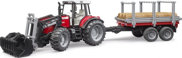 BRUDER traktor MASSEY FERGUSON 7480 med frontlæsser og tømmeranhænger