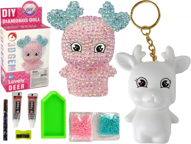 Kreativt sæt DIY pink diamant rensdyr 3D vedhæng med krystaller