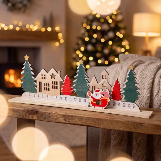 Adventskalender med julelandsby og Sankt Nikolaus
