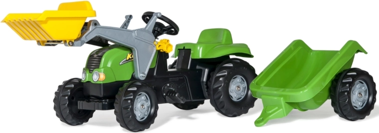 Rolly Toys rollyKid-X pedaldrevet traktor med frontlæsser og trailer grøn