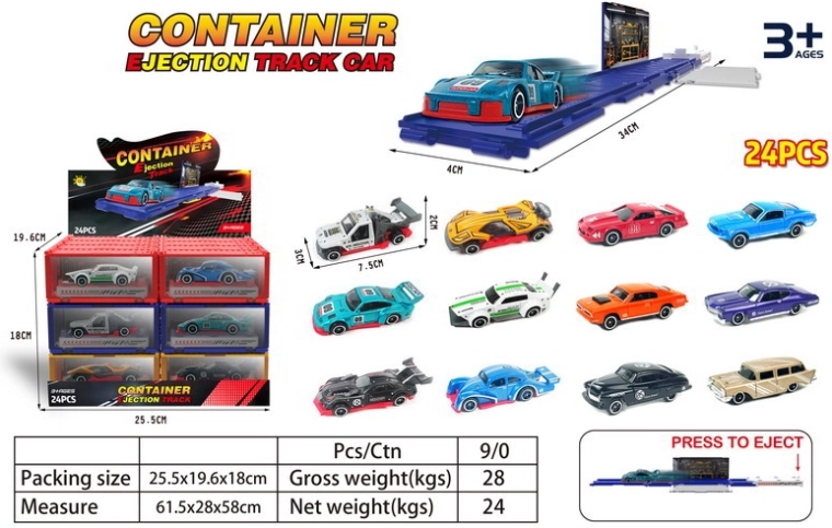 Metal opskydelig lille bil i container 7,5 cm