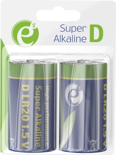 Alkaliske batterier D LR20 1,5 V, 2 stk.