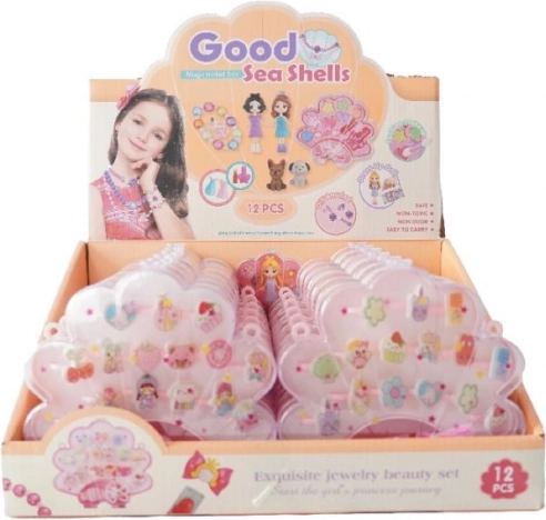 Plejo sæt ringe i muslingeformet æske, 12 stk.