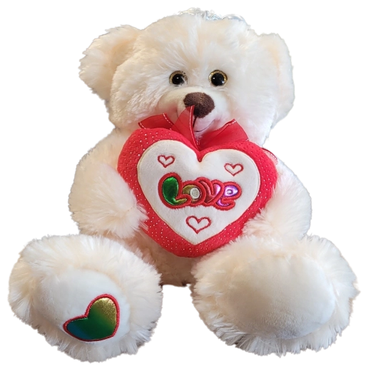 Plyš Plyšák-bamse med hjerte og hvid sløjfe 25 cm