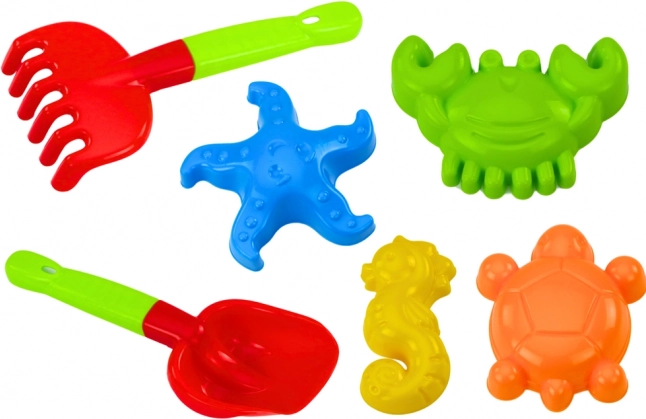 Sæt strandlegetøj med skovl, rive og forme