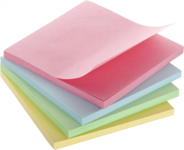 Selvklæbende notatblokke 7,5 × 7,5 cm, farvemix (4 × 50 stk.)