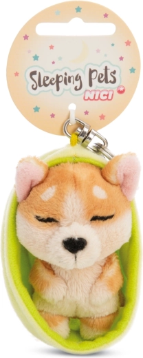 Nici nøglering sovende Welsh Corgi 12 cm med grønt etui