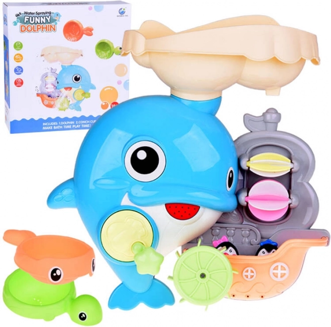 Glad delfin – badlegetøj med båd og pingviner