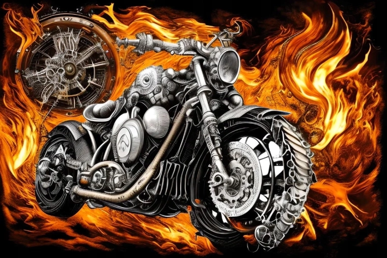 Norimpex diamantmaling motorcykel med flammer 30 × 40 cm