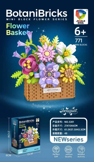 Byggesæt – farverig blomsterbuket i kurv (771 dele)
