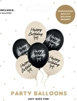 Strong Happy B-day-balloner med sløjfer, farvemix, 30 cm