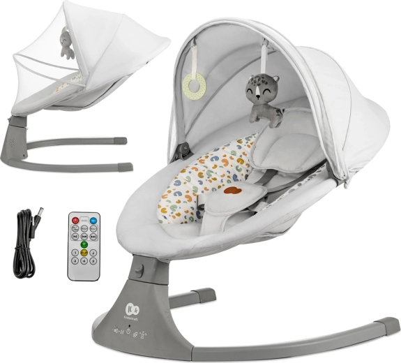 Kinderkraft 2-i-1 vippestol og vugge Lumi med melodier, Premium Light Grey