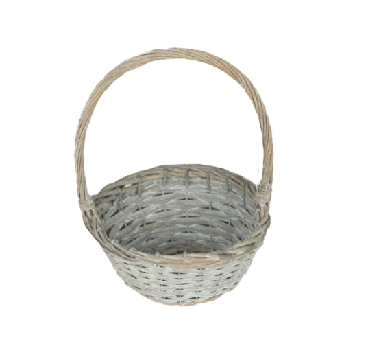 Grå flettekurv med hank 26 × 11 × 33 cm