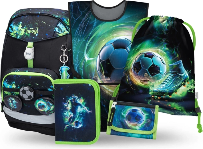 Skolesæt BAAGL Airy Plus Fodbold – rygsæk, penalhus, pose, forklæde og pung