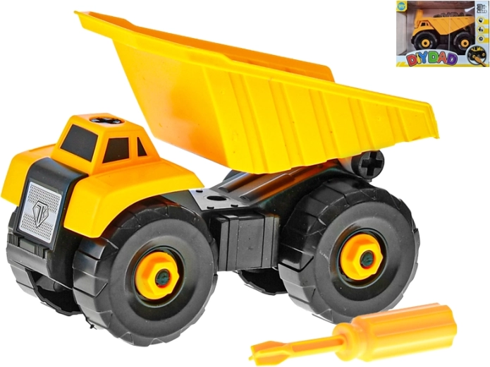 Skruebar byggedumptruck 15 cm – monteringsbil til børn